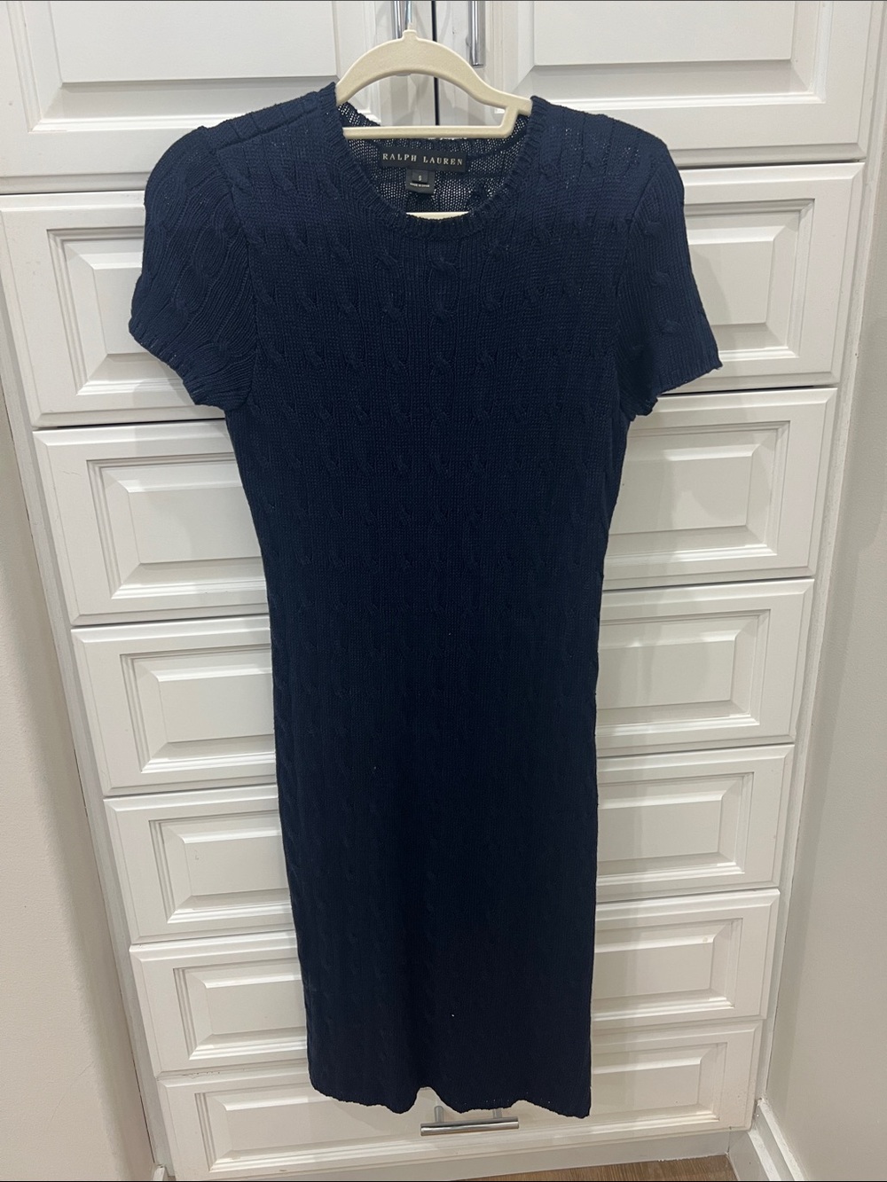 Ralph Lauren Navy Cable-Knit Short Sleeve Midi Dress